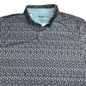 Rhone Delta Pique Polo Shirt Mens XXL Blue Grey Geometric Golf Performance Logo